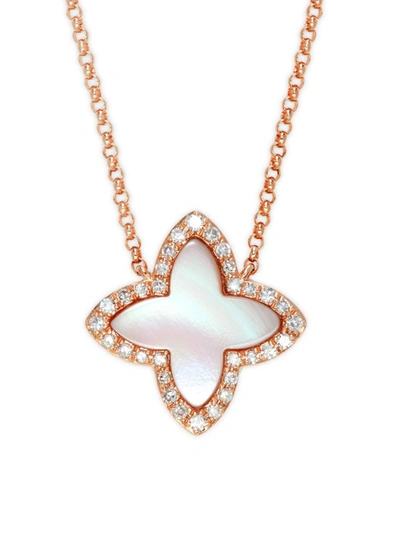 Effy Women's 14k Rose Gold, Mother Of Pearl & Diamond Pendant Necklace