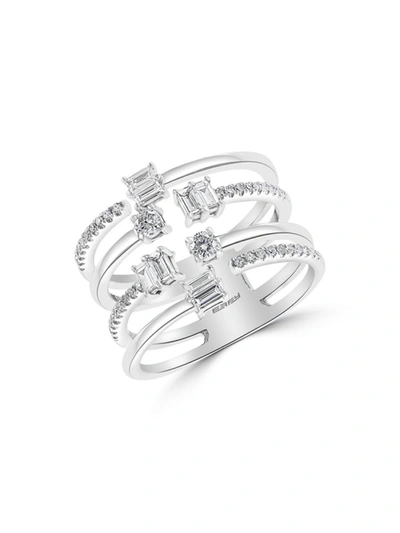 Effy Women's 14k White Gold & Diamond Cage Ring/size 7