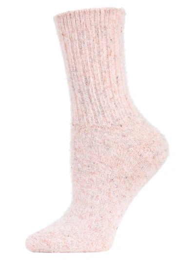 Memoi Pretty Glitter Plush Women's Crew Socks In Pink