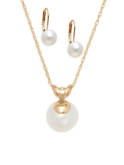 Belpearl Women's 2-piece 14k Yellow Gold & 7mm Cultured Freshwater Pearl Necklace & Earrings Set