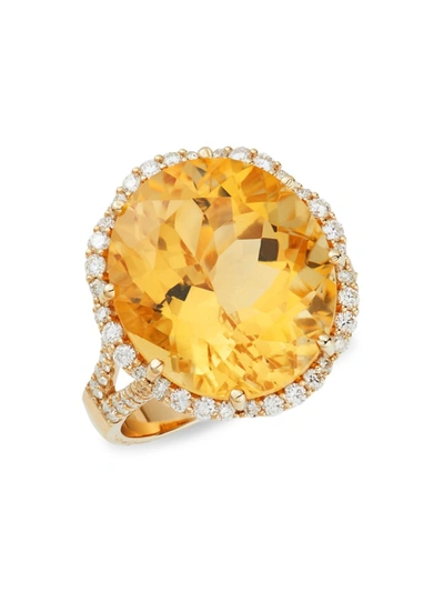Effy Women's 14k Yellow Gold, Citrine & Diamond Oval Ring/size 7