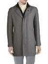 Cole Haan Wool Blend Topcoat With Inset Knit Bib In Light Grey