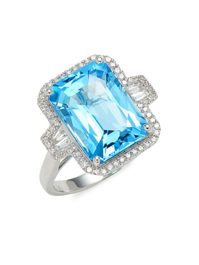 Effy Women's 14k White Gold, Blue Topaz & Diamond Pavé Ring/size 7