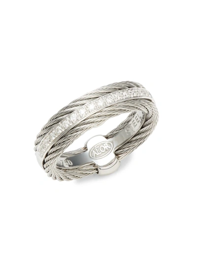 Alor Women's 18k White Gold, Two-tone Stainless Steel & Diamond Ring/size 7