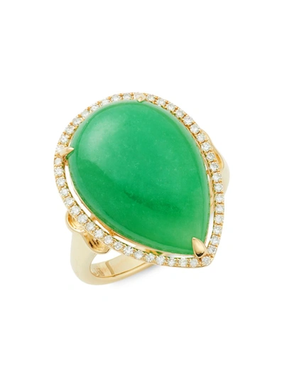 Effy Women's 14k Yellow Gold, Jade & Diamond Ring/size 7