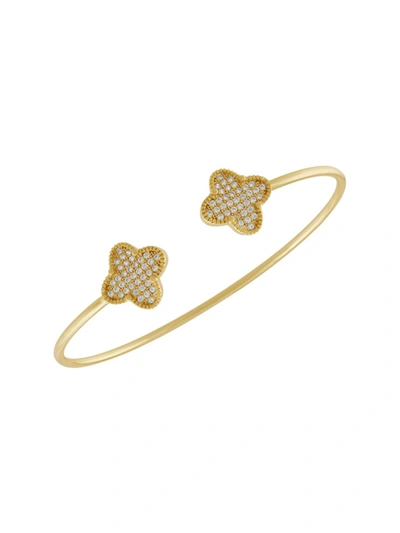 Jan-kou Women's 14k Goldplated & Cubic Zirconite Clover Bangle In Brass