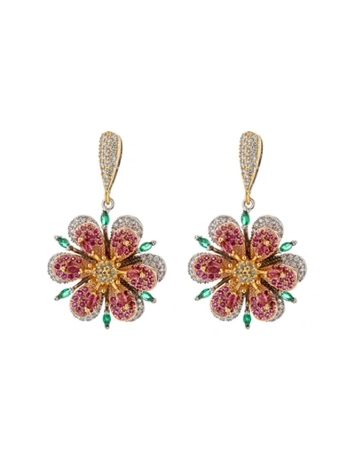 Eye Candy La Women's 18k Goldplated & Multicolored Crystal Flower Drop Earrings In Neutral