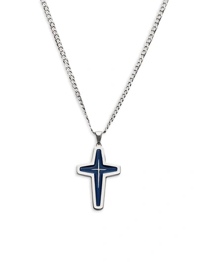 Saks Fifth Avenue Men's Sterlilng Silver & Enamel Cross Pendant Necklace