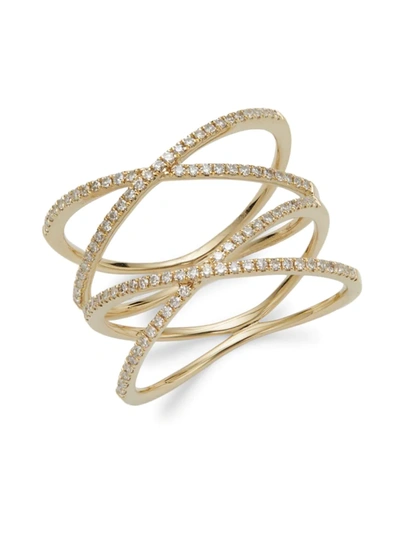 Saks Fifth Avenue Women's 14k Yellow Gold & Diamond Criss Cross Ring/size 7