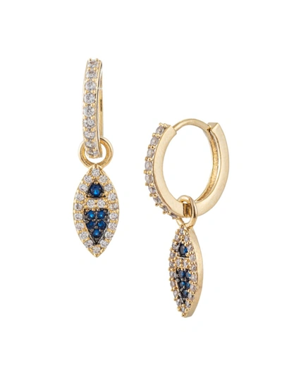 Eye Candy La Women's Luxe Vivi Goldtone & Blue & White Crystal Drop Huggies Earrings