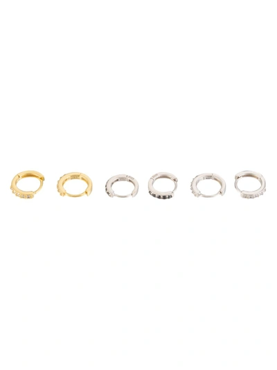 Eye Candy La Women's Luxe Set Of 3 14k Goldplated Sterling Silver & Cubic Zirconia Huggie Hoop Earrings