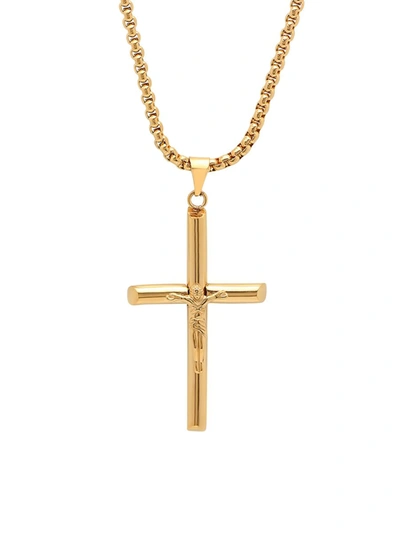 Anthony Jacobs Men's 18k Gold Toned Cross Pendant Necklace