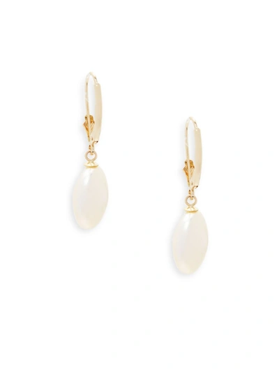 Belpearl Women's Biwa 13mm White Coin Cultured Freshwater Pearl And 14k Yellow Gold Drop Earrings