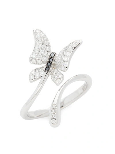 Effy Women's 14k White Gold, White Diamond & Black Diamond Butterfly Ring/size 7