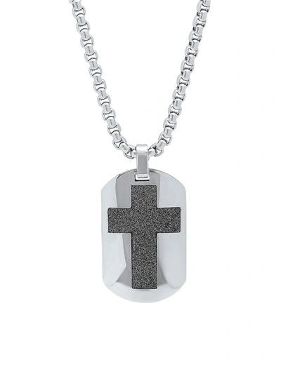 Anthony Jacobs Men's Stainless Steel Cross Dog Tag Pendant In Neutral