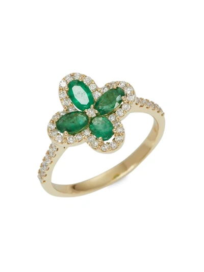 Saks Fifth Avenue Women's 14k Yellow Gold, Emerald & Diamond Flower Ring/size 7