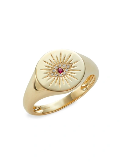Saks Fifth Avenue Women's 14k Yellow Gold, Ruby & Diamond Evil Eye Signet Ring