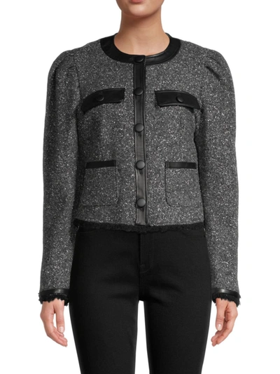 Frame Faux Leather-trimmed Wool-blend Bouclé-tweed Jacket In Charcoal