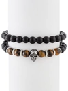 EYE CANDY LA MEN'S DANIEL SET OF 2 AGATE & TIGER EYE BEADED BRACELETS