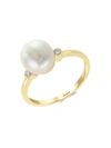 EFFY WOMEN'S 14K YELLOW GOLD, 8MM WHITE PEARL AND DIAMOND SOLITAIRE RING/SIZE 7