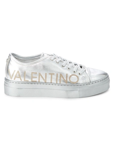 Valentino By Mario Valentino Women's Dalia Leather Platform Sneakers In Silver
