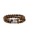 Eye Candy La Men's Luka Silvertone & Tiger's Eye 2-piece Beaded Stretch Bracelet Set In Neutral