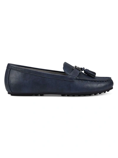 Aerosoles Deanna Womens Faux Leather Driving Moccasins Tassel Loafers In Navy