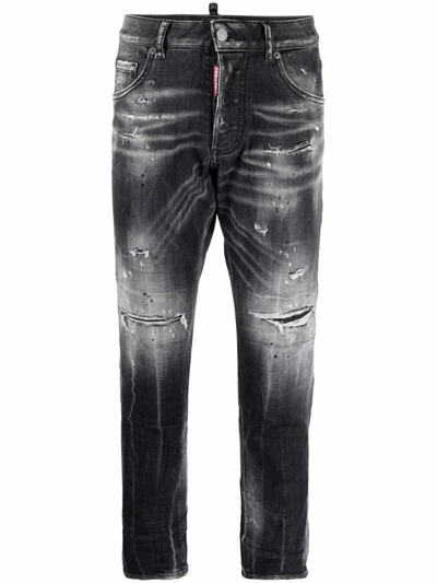 Dsquared2 Paint Splattered Cropped Jeans In Black
