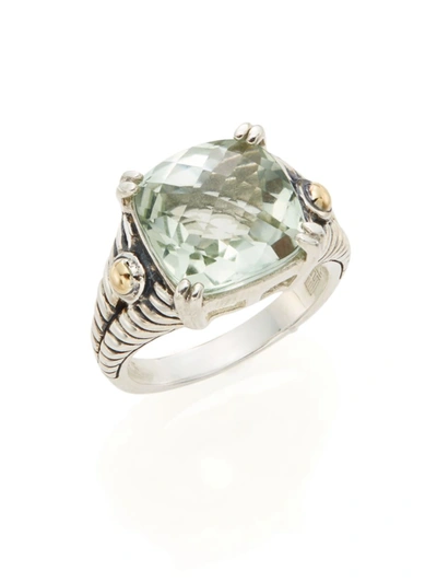 Effy Women's Two Tone 18k Yellow Gold, Sterling Silver & Green Amethyst Square Ring