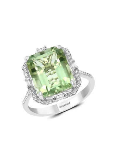 Effy Women's 14k White Gold, Green Amethyst & Diamond Ring/size 7