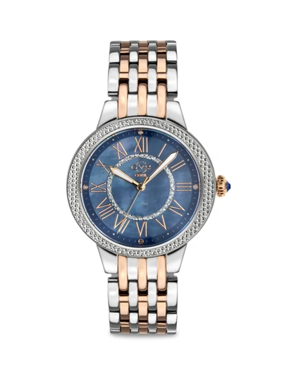 Gv2 Women's Astor Ii Two Tone Stainless Steel, Mother-of-pearl & Diamond Bracelet Watch In Blue