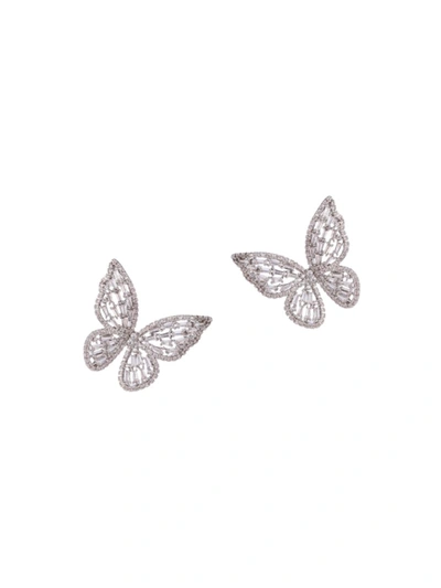 Eye Candy La Women's Luxe Calista Butterfly Silvertone & Crystal Stud Earrings
