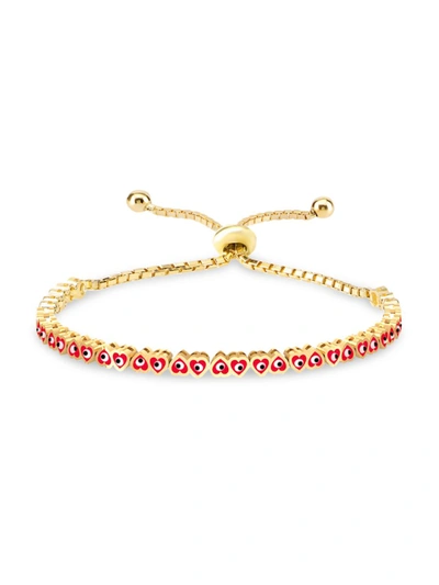 Gabi Rielle 14k Gold Vermeil Red Heart And Evil Eye Adjustable Bracelet