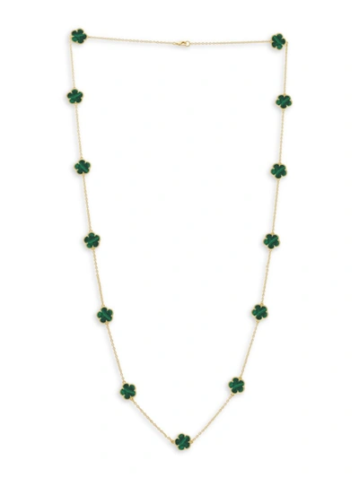 Jan-kou Women's Flower 14k Goldplated & Synthetic Emerald Station Necklace