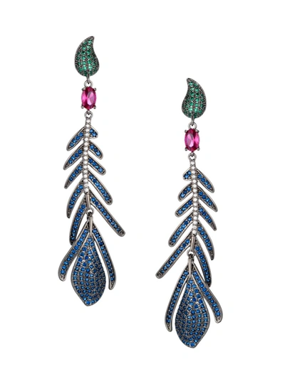Eye Candy La Women's Luxe Jila Blue Feather Cubic Zirconia Drop Earrings