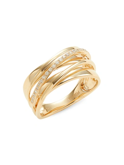 Effy Women's 14k Yellow Gold & 0.11 Tcw Diamond Criss Cross Ring
