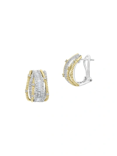 Effy Women's 14k White & Yellow Gold Diamond Omega Earrings