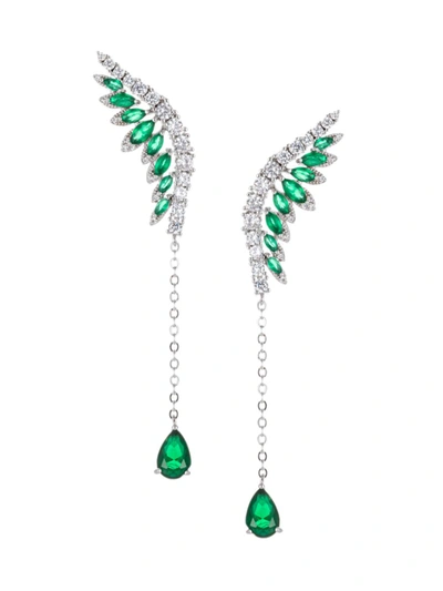Eye Candy La Women's Luxe Green Crystal & Silvertone Wings Earrings