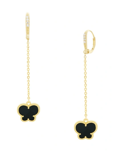 Jan-kou Women's Butterfly 14k Goldplated & Onyx Drop Earrings