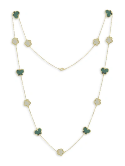 Jan-kou Jankuo Women's Flower & Butterfly 14k Goldplated, Mother Of Pearl & Emerald Necklace