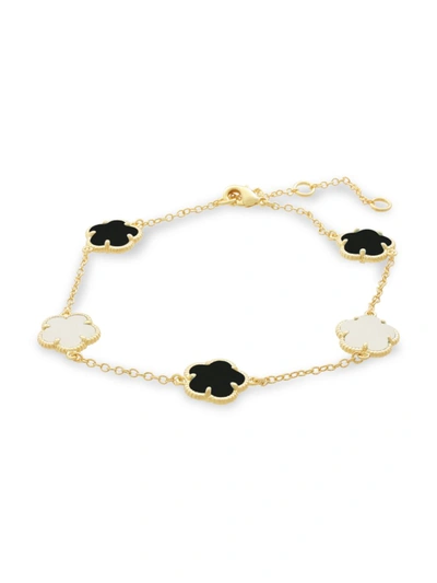 Jan-kou Women's Flower 14k Goldplated, Mother Of Pearl & Onyx Bracelet