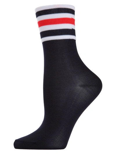 Memoi Women's Sheer Striped Cuff Crew Socks In Blue