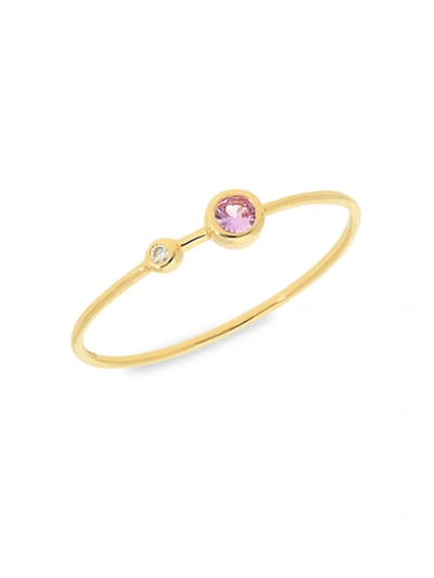 Nephora Women's 14k Yellow Gold, Pink Sapphire & Diamond Bezel Ring/size 7