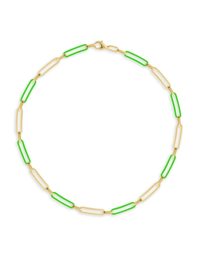 Gabi Rielle Women's Love Is Love Green Fench Enamel & 14k Gold Vermeil Paperclip Choker Necklace