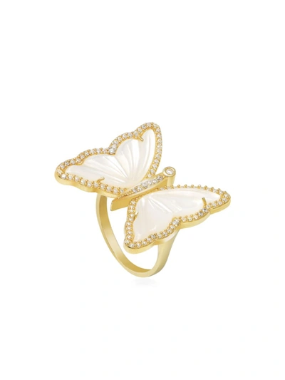 Gabi Rielle Women's 14k Gold Vermeil, Freshwater Pearl & Micropavé Butterfly Ring/size 7