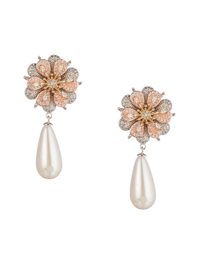 Eye Candy La Women's Luxe Collection 18k Goldplated, 8mm Shell Pearl & Cubic Zirconia Drop Earrings In Brass