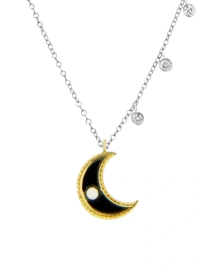 Meira T Women's 14k Yellow Gold, 14k White Gold, Enamel & 0.06 Tcw Diamond Moon Pendant Necklace