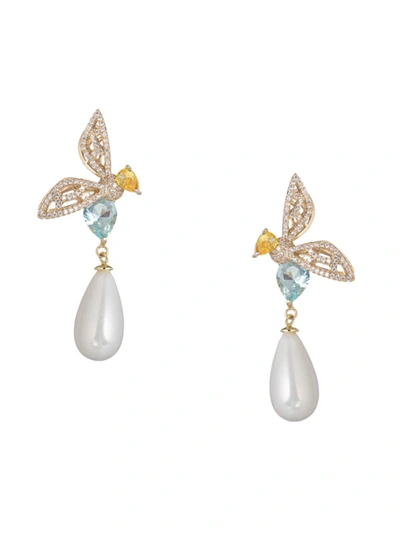 Eye Candy La Women's Luxe Collection Nefertetti Bee 18k Goldplated, Shell Pearl & Cubic Zirconia Drop Earring In Brass