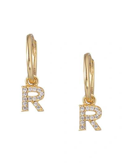 Eye Candy La Women's Luxe Collection 14k Gold Plated & Cubic Zirconia Huggie Earring In Letter R