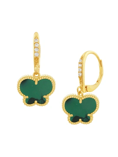 Jan-kou Women's Butterfly 14k Goldplated & Synthetic Emerald Drop Earrings